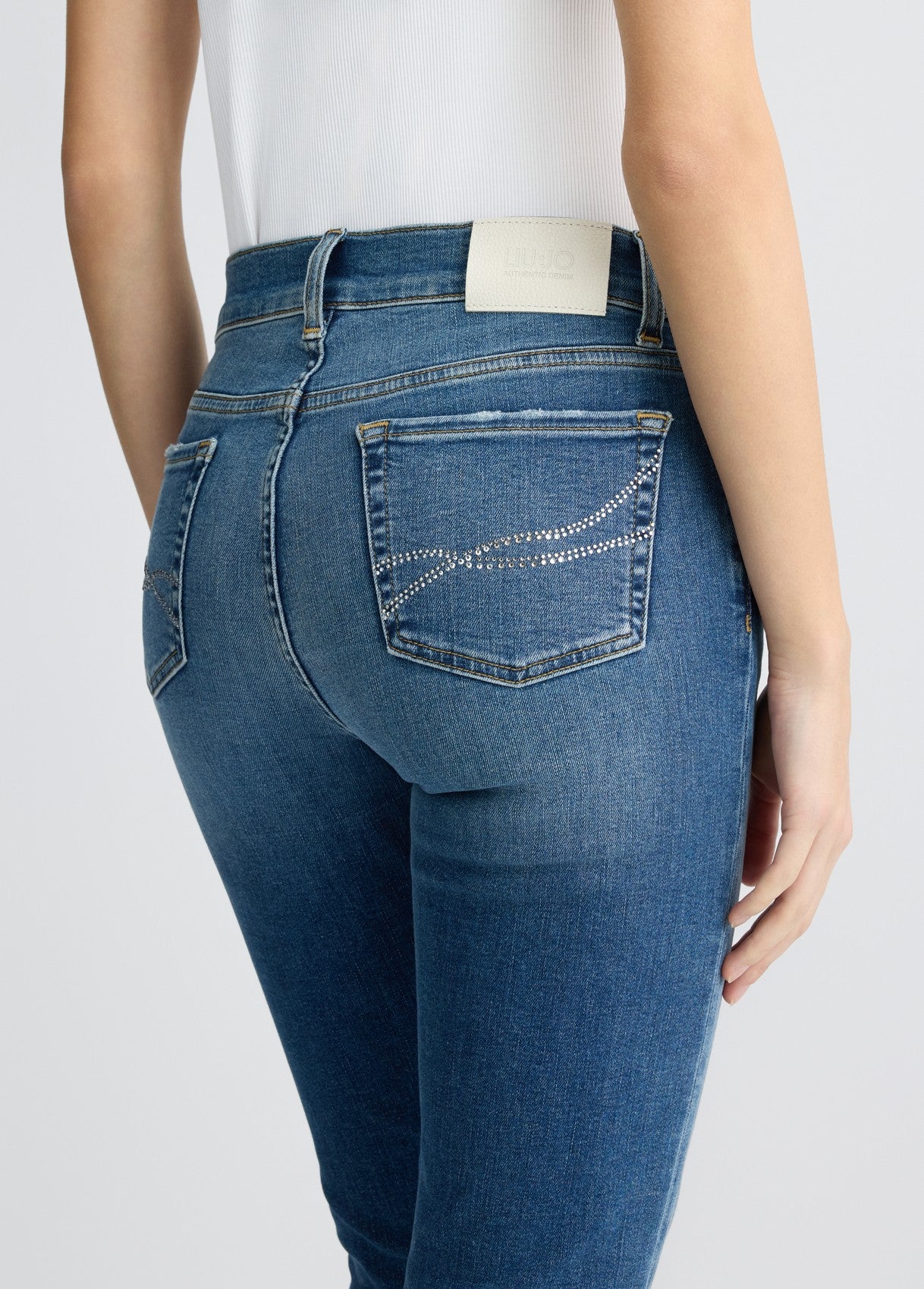 Liu Jo Blue Bell-Bottom Jeans Rhinestones Dark Denim