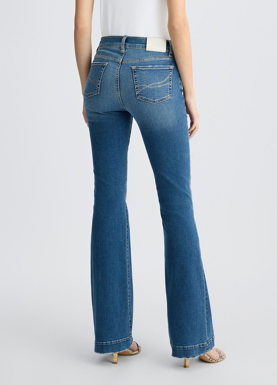 Liu Jo Blue Bell-Bottom Jeans Rhinestones Dark Denim