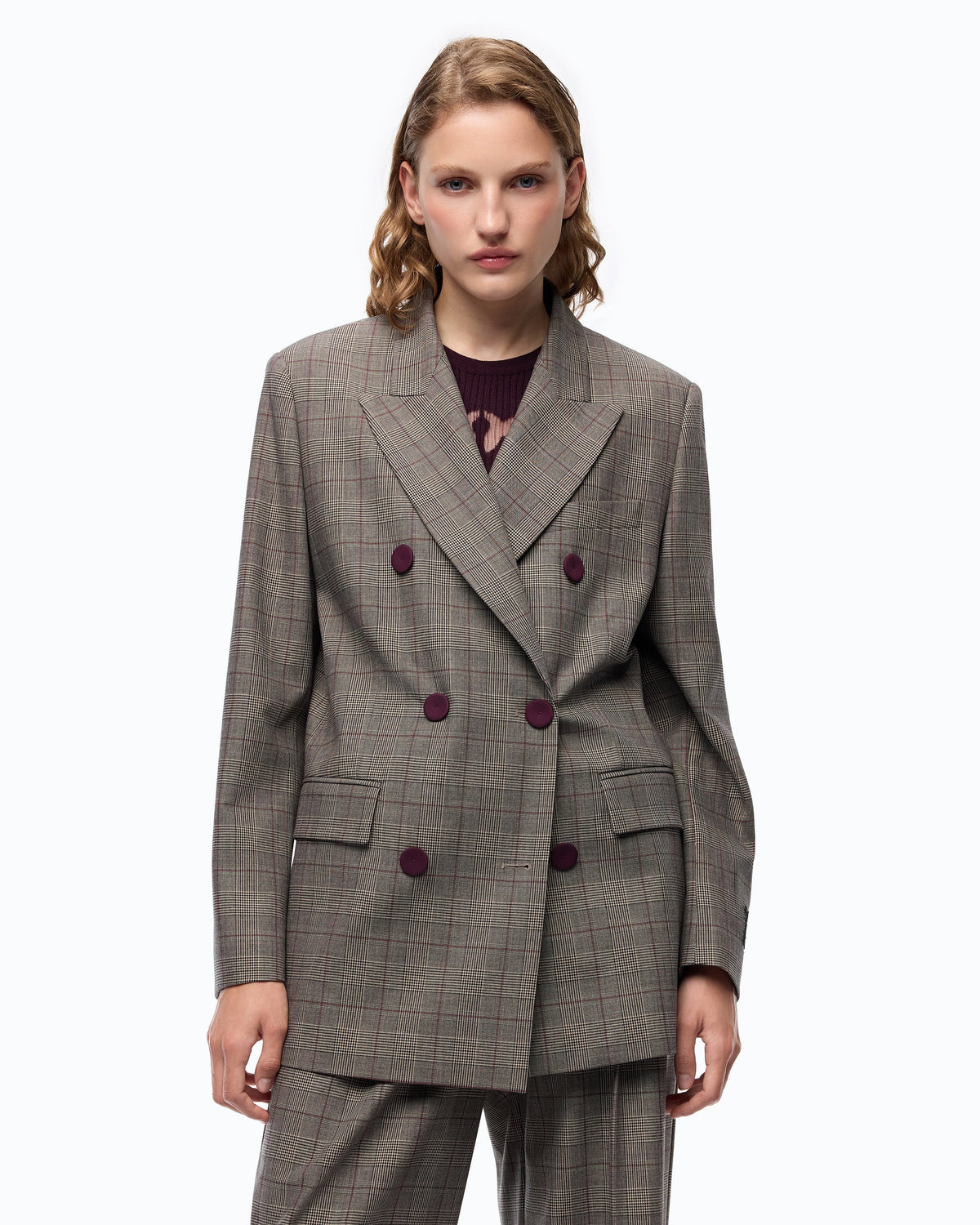 Pinko Geruite Blazer NIEUW GUINEA Beige/Bordeaux
