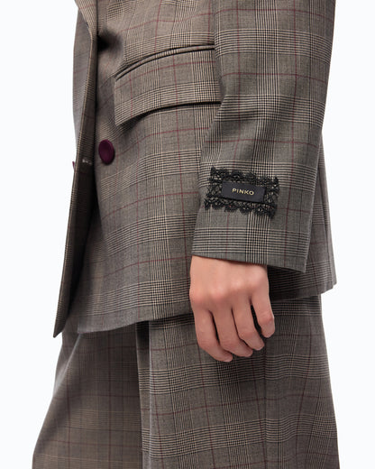 Pinko Geruite Blazer NIEUW GUINEA Beige/Bordeaux