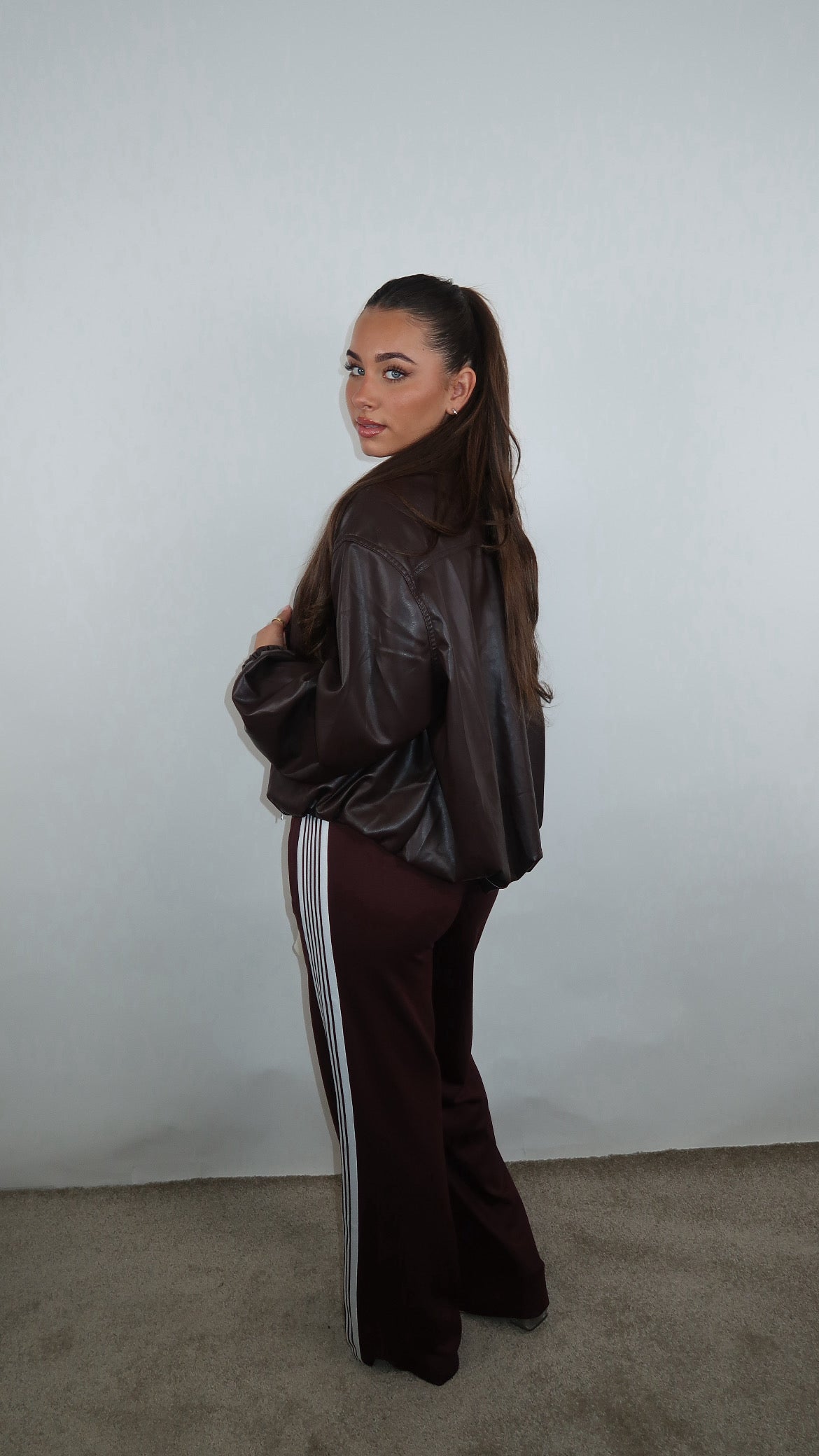 Ambika Brown Fake Leather Jacket Tess