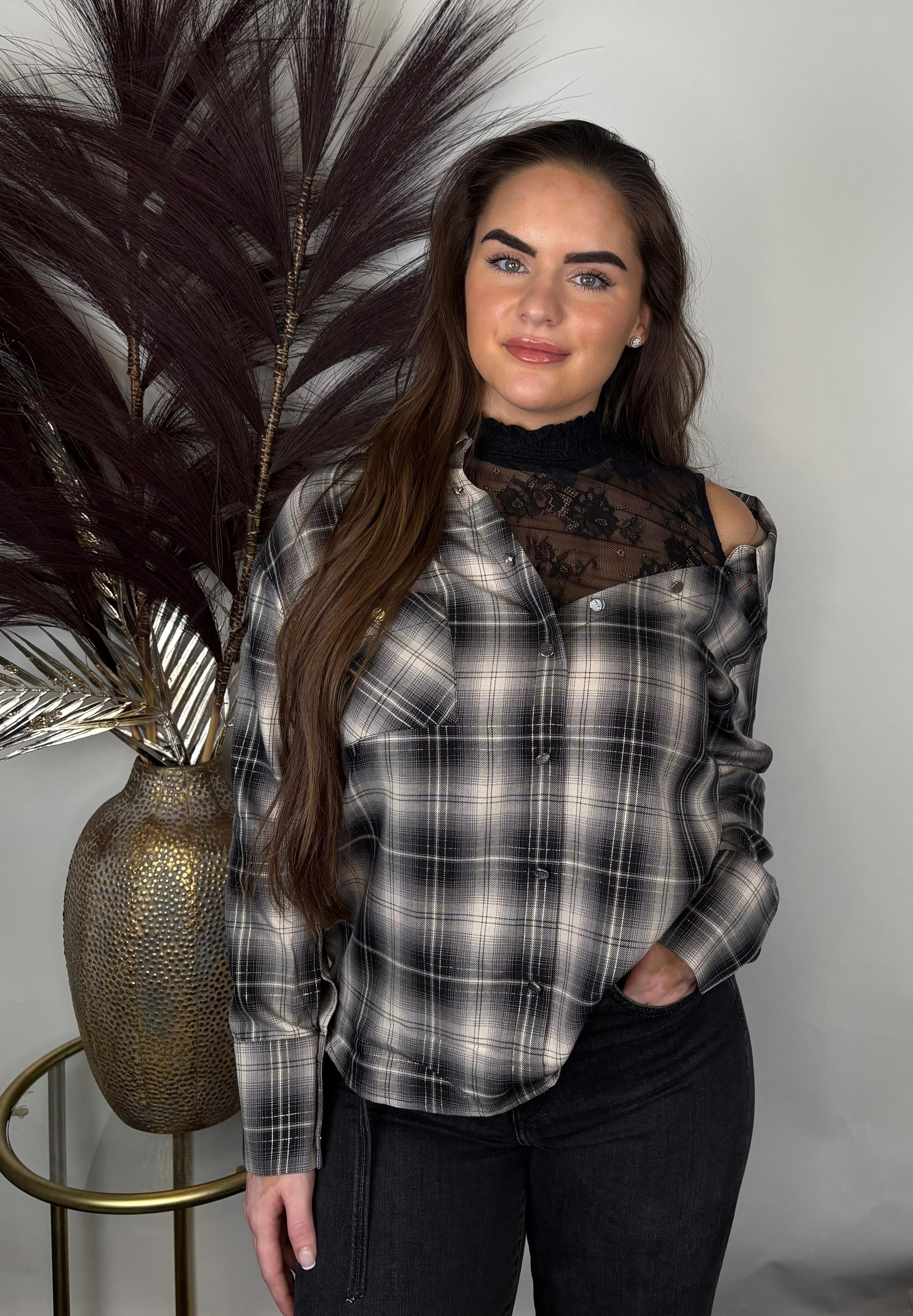 Liu Jo Checked Blouse met Kanten Hals
