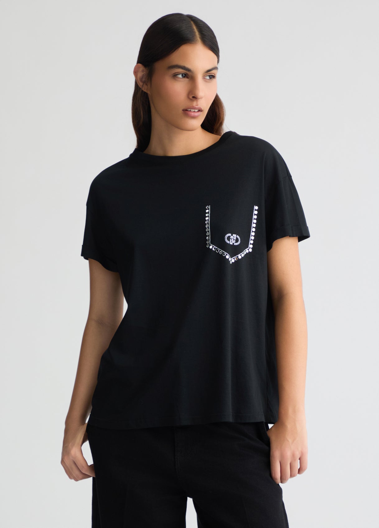 Liu Jo Black T-Shirt Zakje Strass