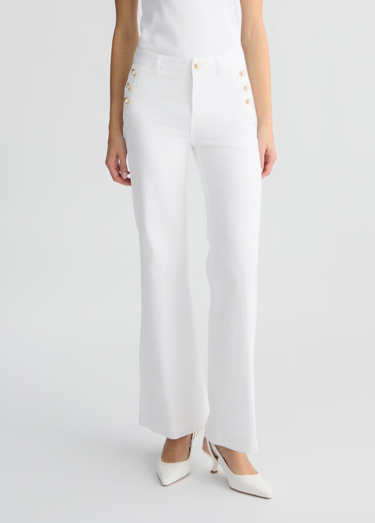 Liu Jo Flared Trousers Wit met Gouden Knopen