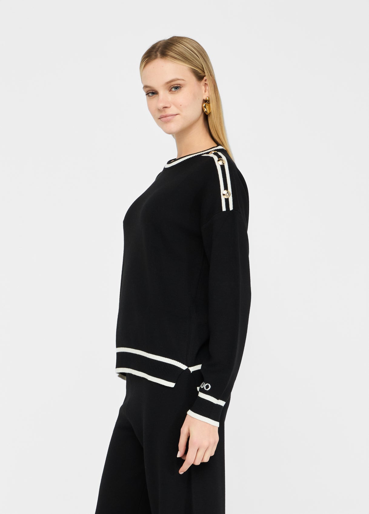 Liu Jo Sport Black Knit Sweater Golden Buttons