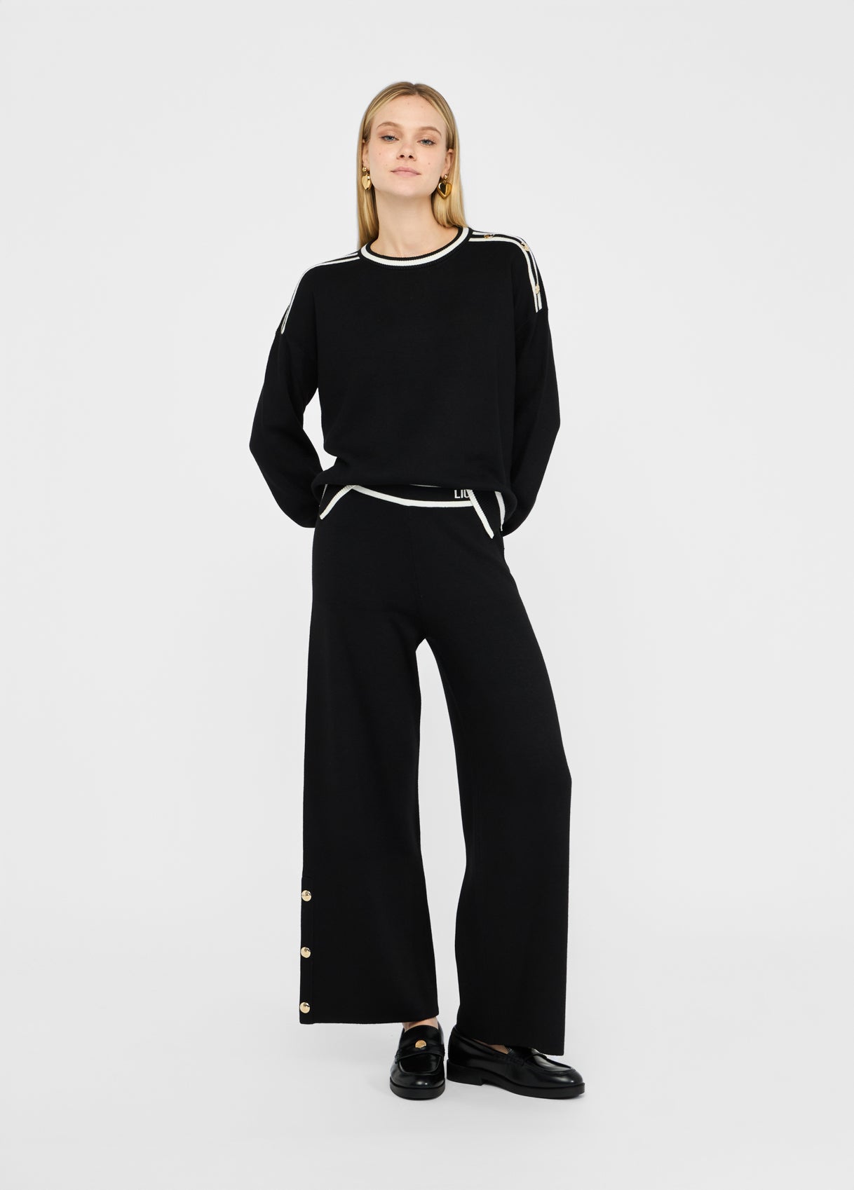 Liu Jo Sport Black Knit Pants Golden Buttons