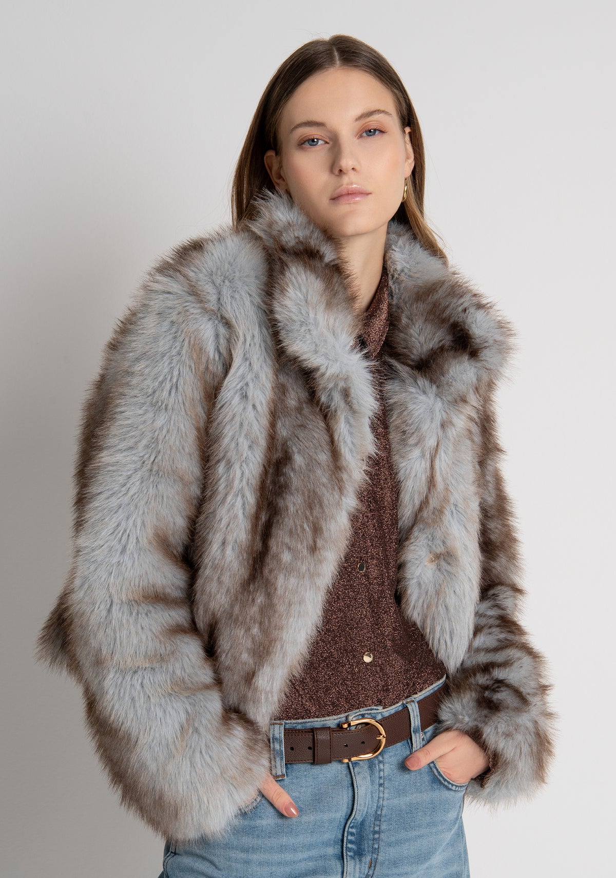 Fracomina Cropped Faux Fur Jacket