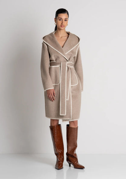 Fracomina Long Wool Coat met Capuchon