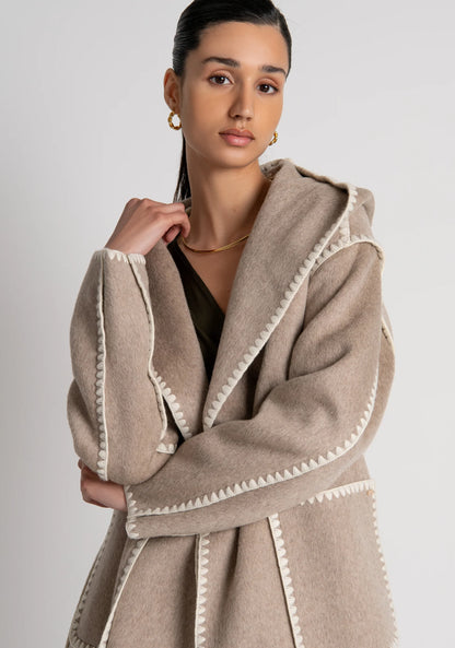 Fracomina Long Wool Coat met Capuchon