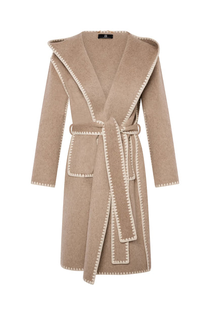 Fracomina Long Wool Coat met Capuchon