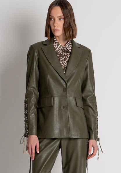 Fracomina Faux Leather Blazer Olive