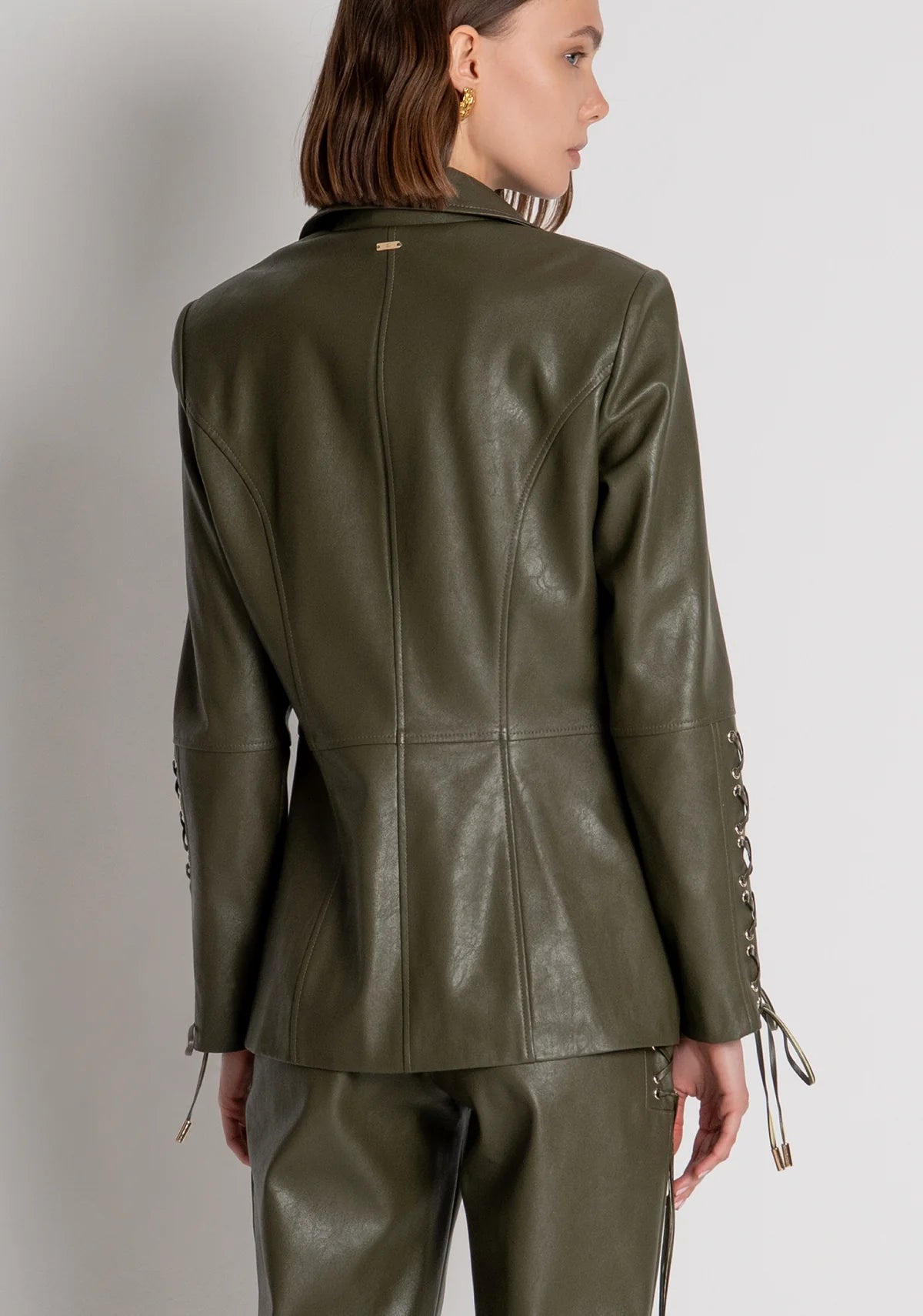 Fracomina Faux Leather Blazer Olive