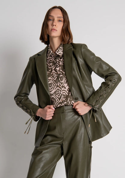 Fracomina Faux Leather Blazer Olive