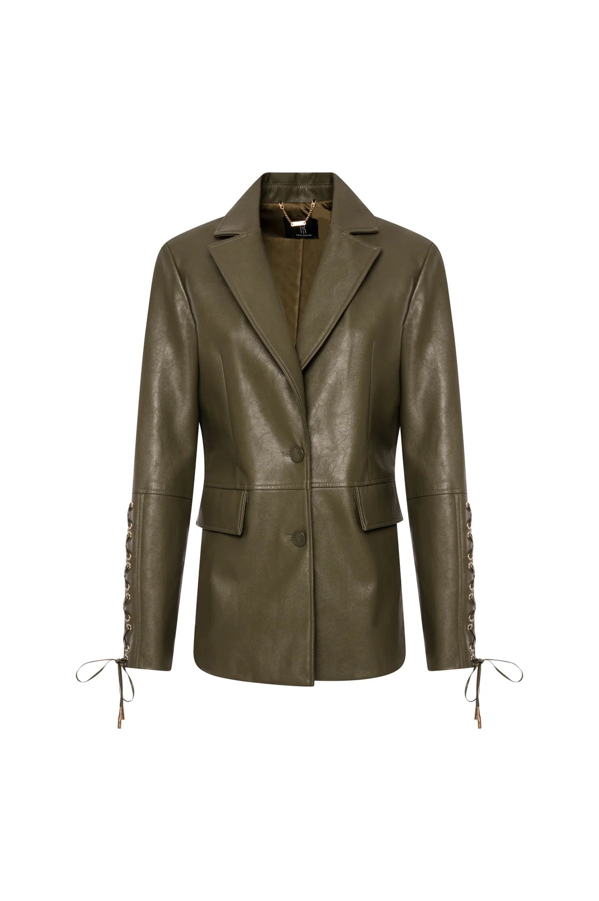 Fracomina Faux Leather Blazer Olive