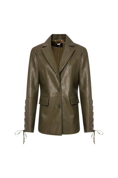 Fracomina Faux Leather Blazer Olive