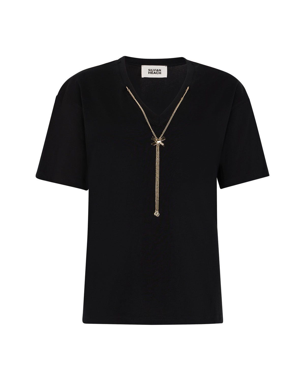 Silvian Heach Zwarte V-Hals Tee Ketting