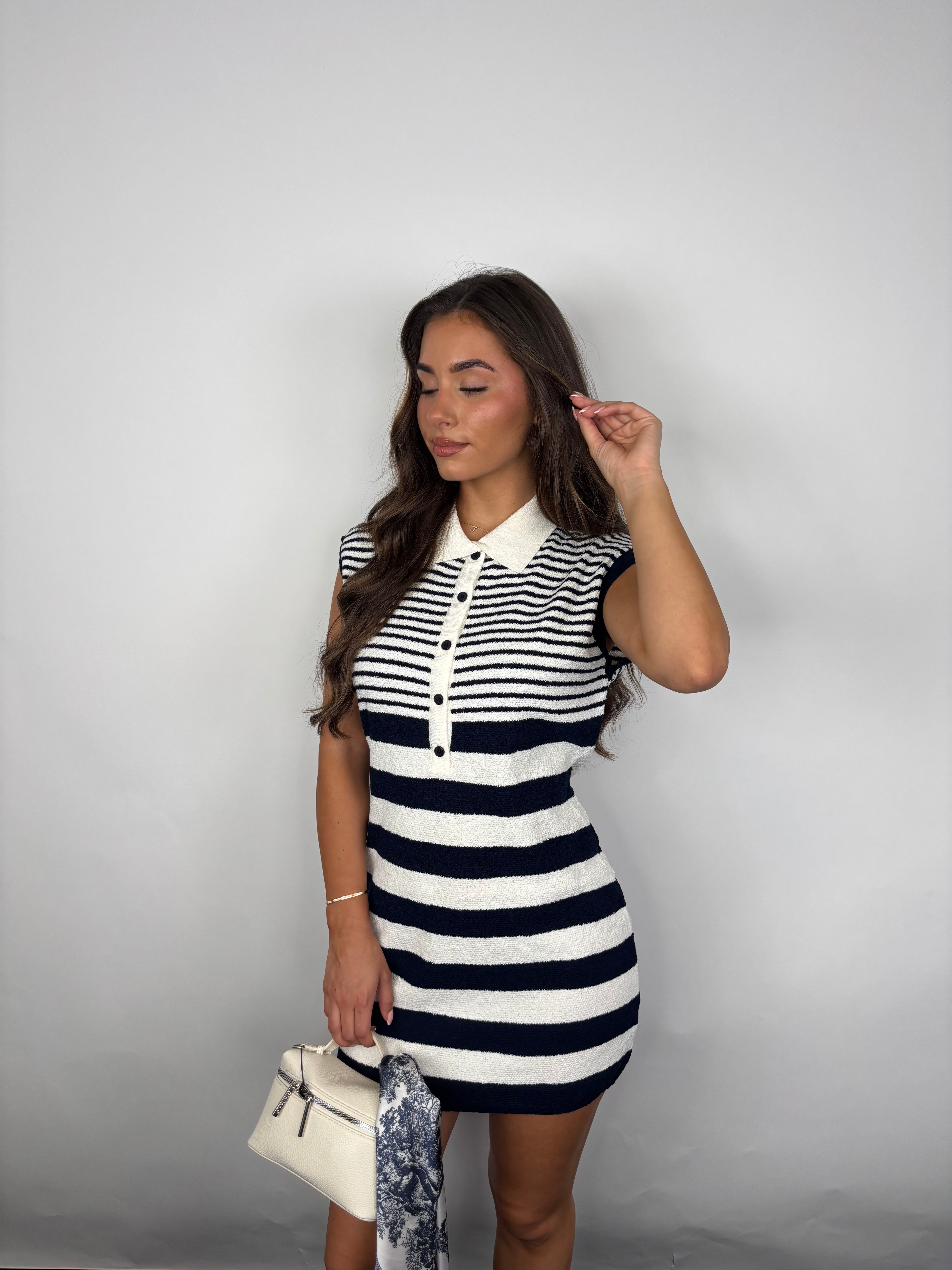 Marine Dress Polo Badstof Look