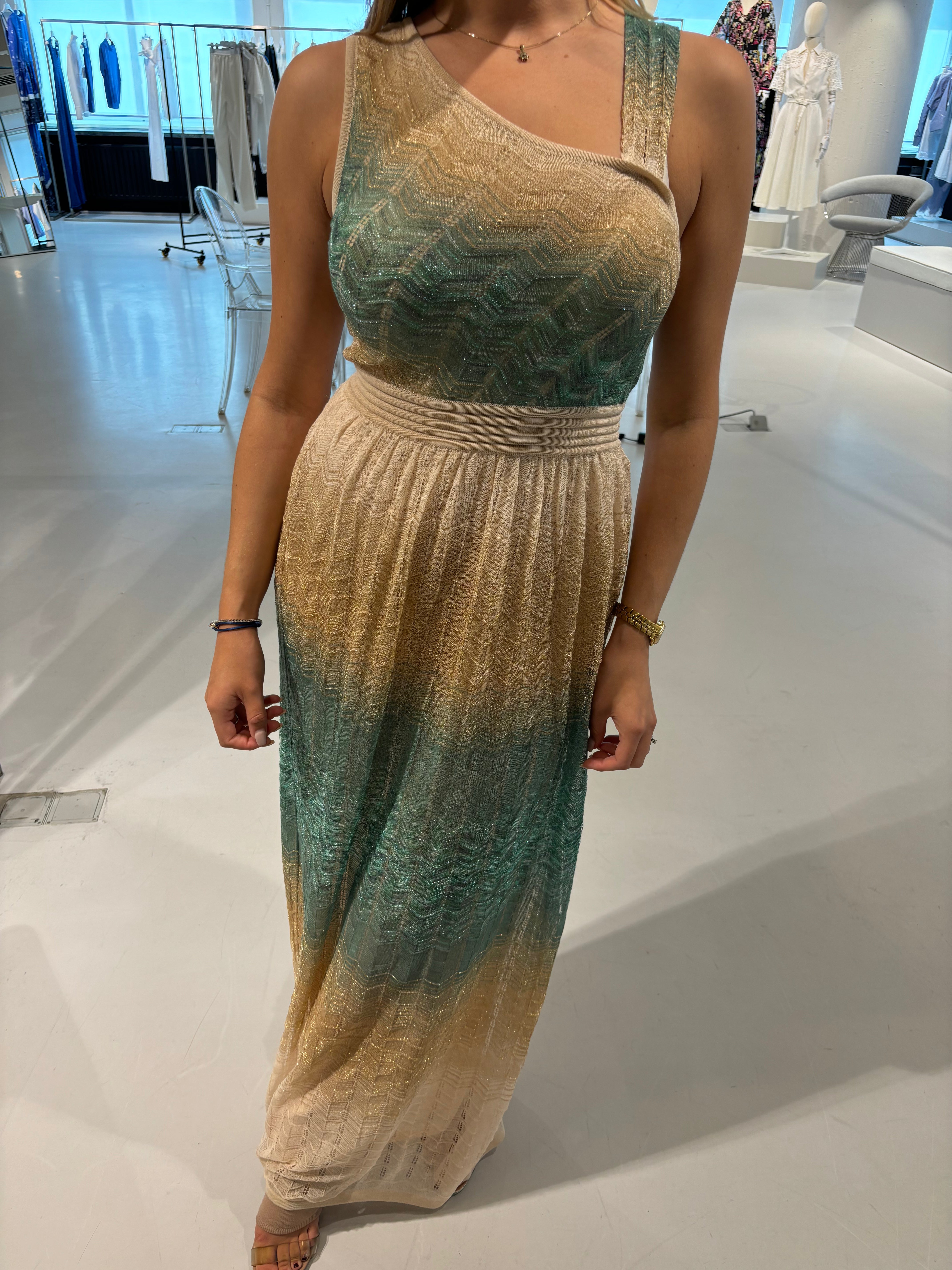 Nenette Takos Golden Aqua Maxi Dress