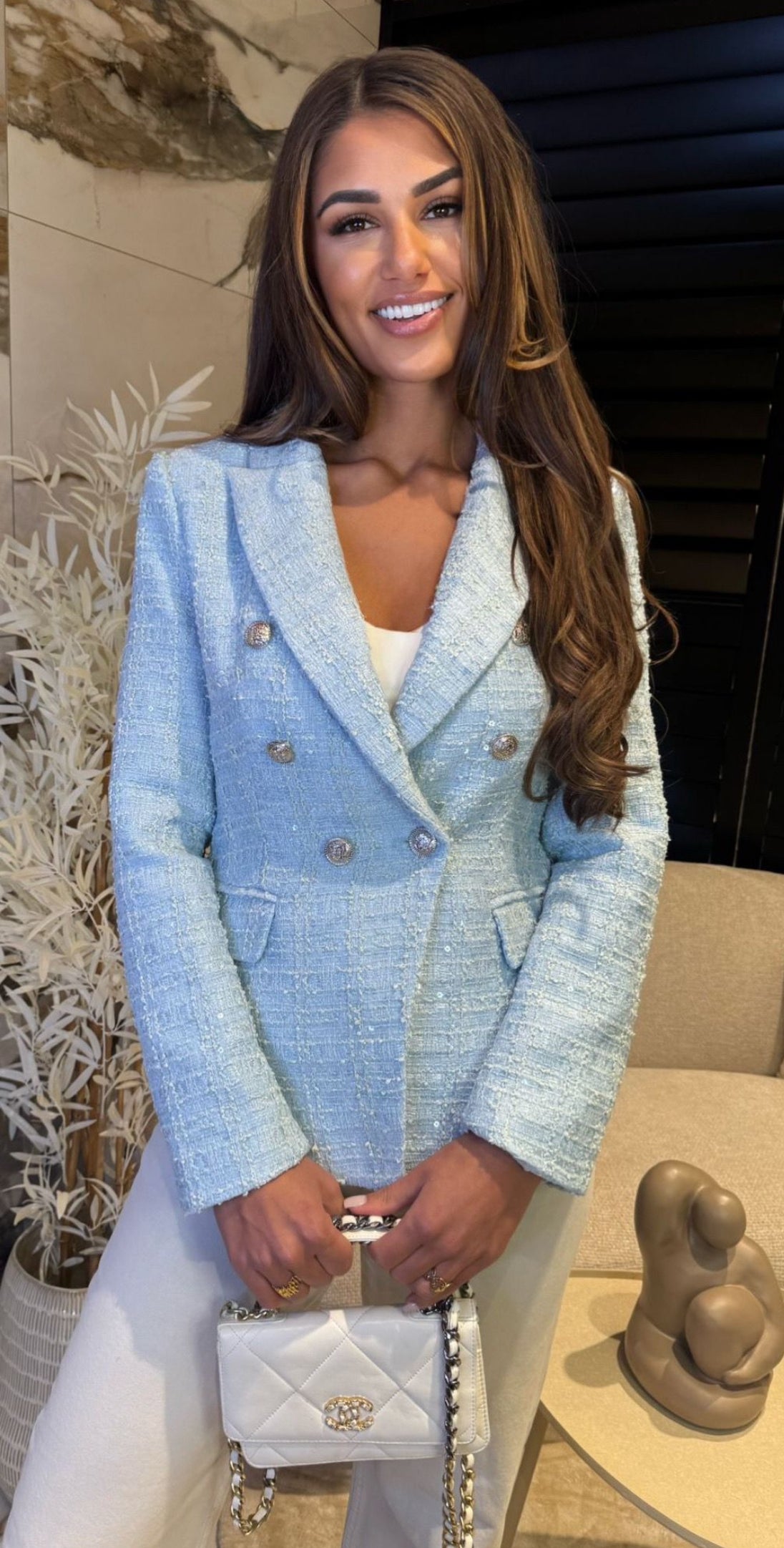 Dreamt Up Tweed Blazer in Babyblue