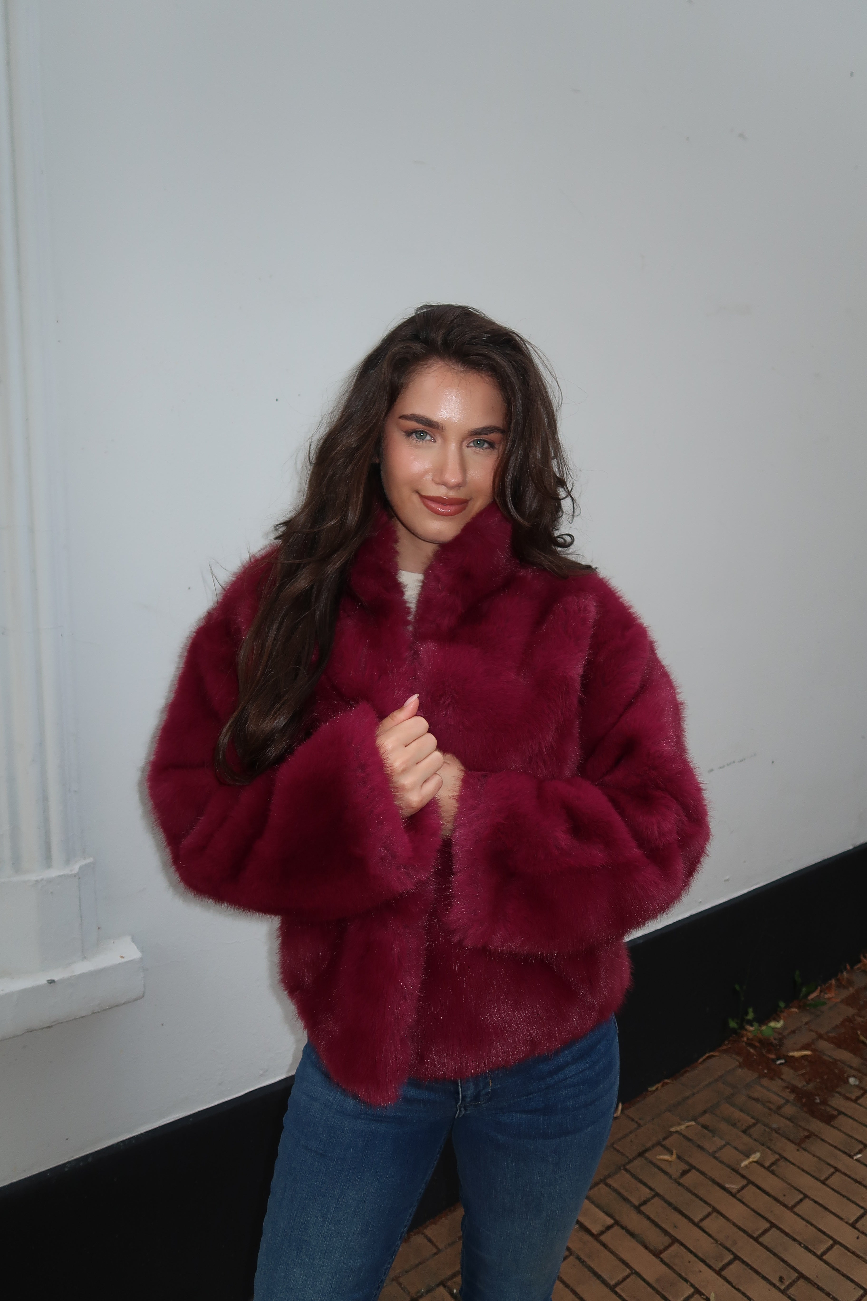 Silvian Heach Fake Fur Bontjas Bordeaux
