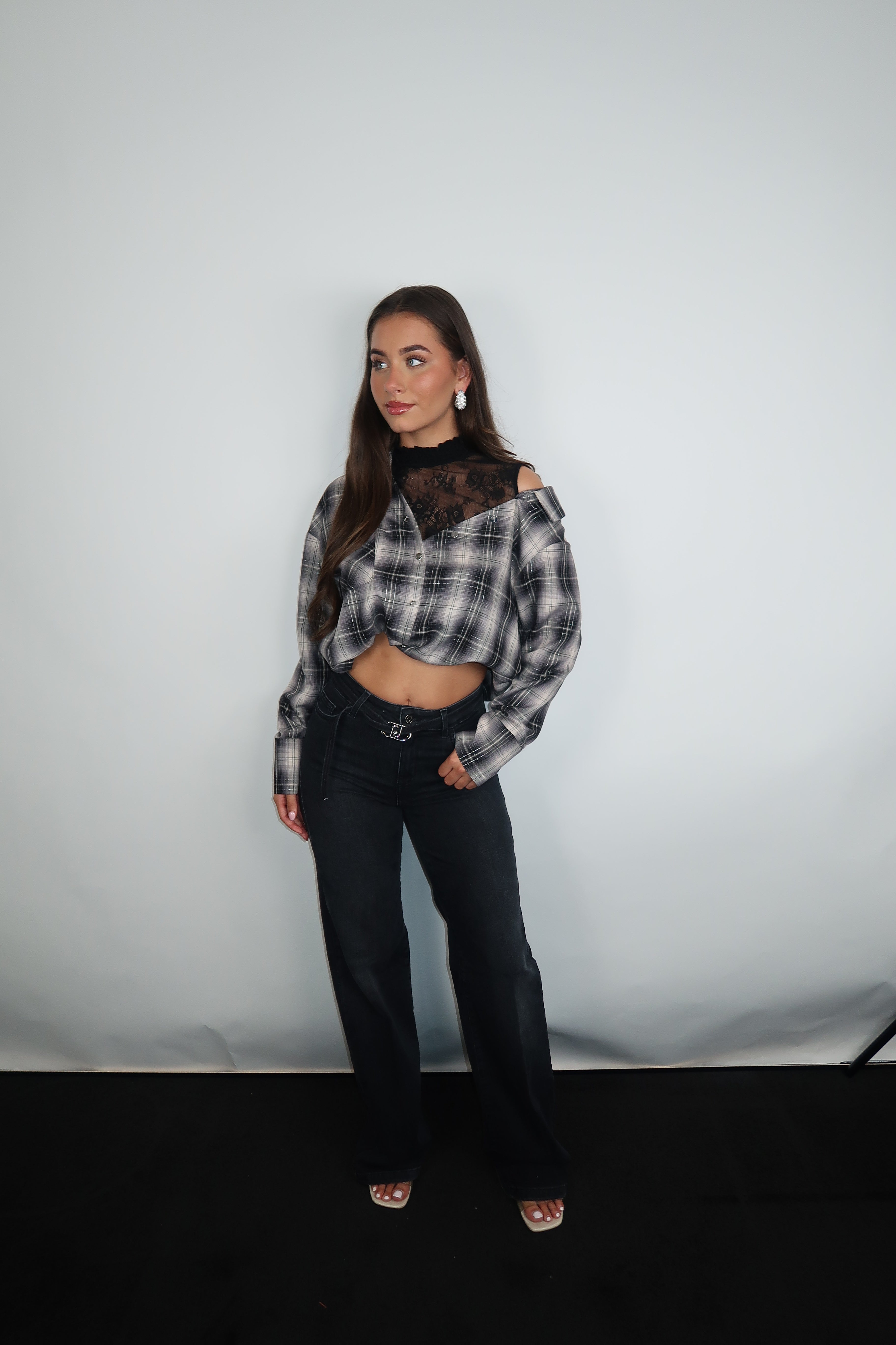 Liu Jo Checked Blouse met Kanten Hals