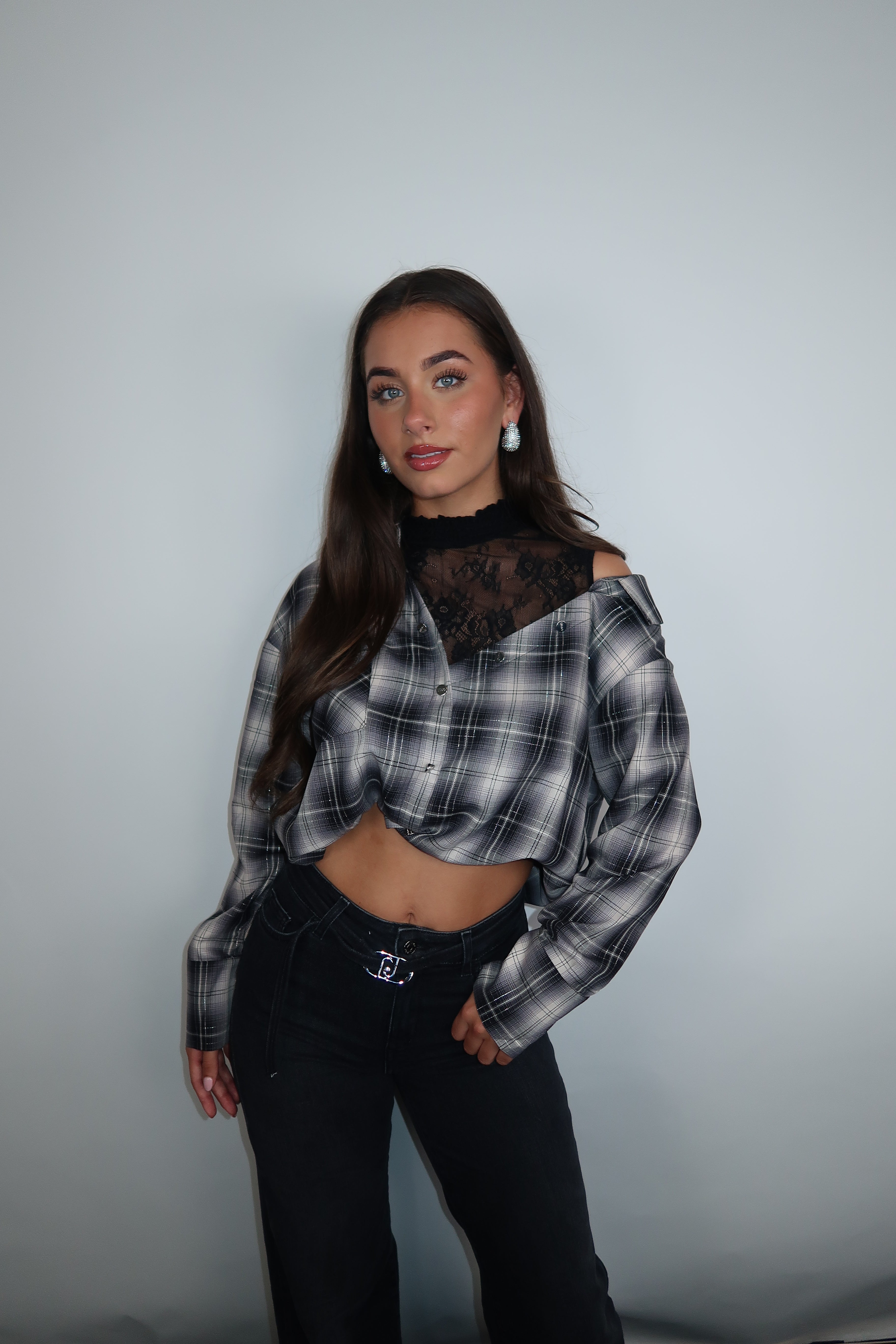 Liu Jo Checked Blouse met Kanten Hals
