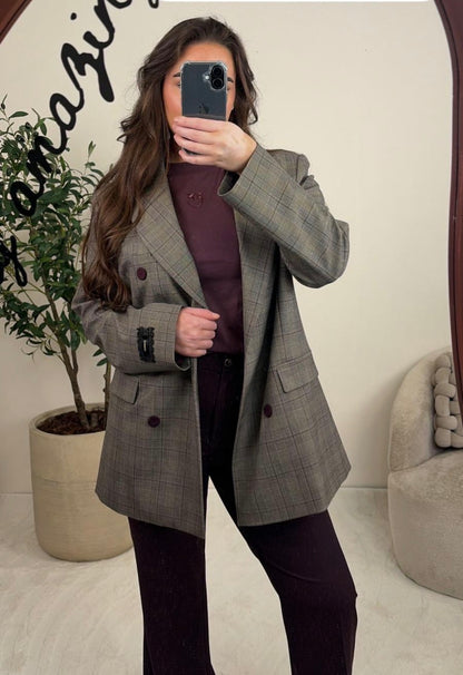 Pinko Geruite Blazer NIEUW GUINEA Beige/Bordeaux