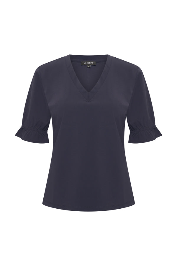 Mi Piace reistop met ruches marineblauw