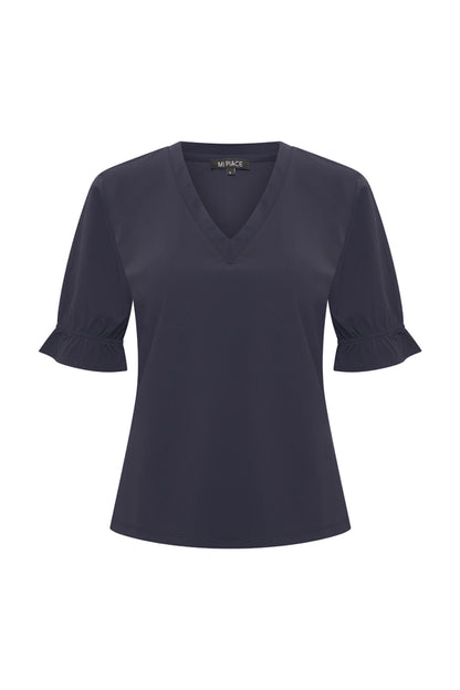 Mi Piace reistop met ruches marineblauw