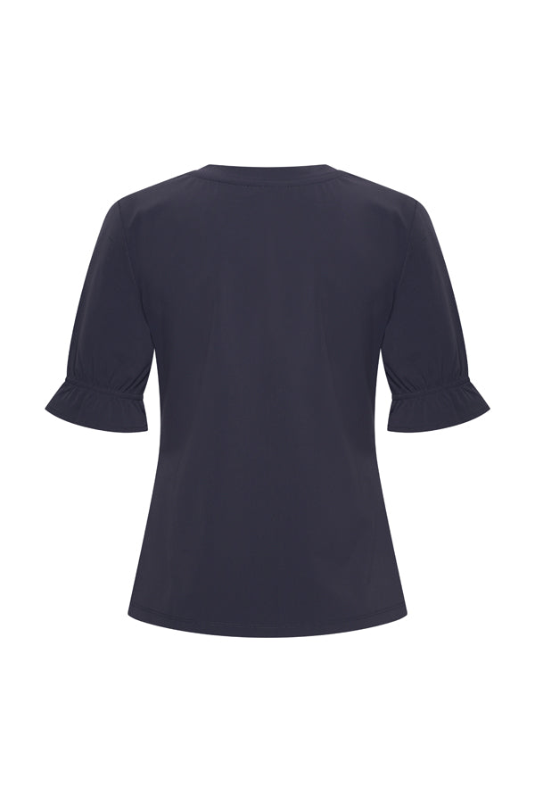 Mi Piace reistop met ruches marineblauw