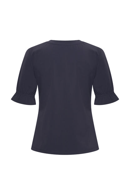 Mi Piace reistop met ruches marineblauw