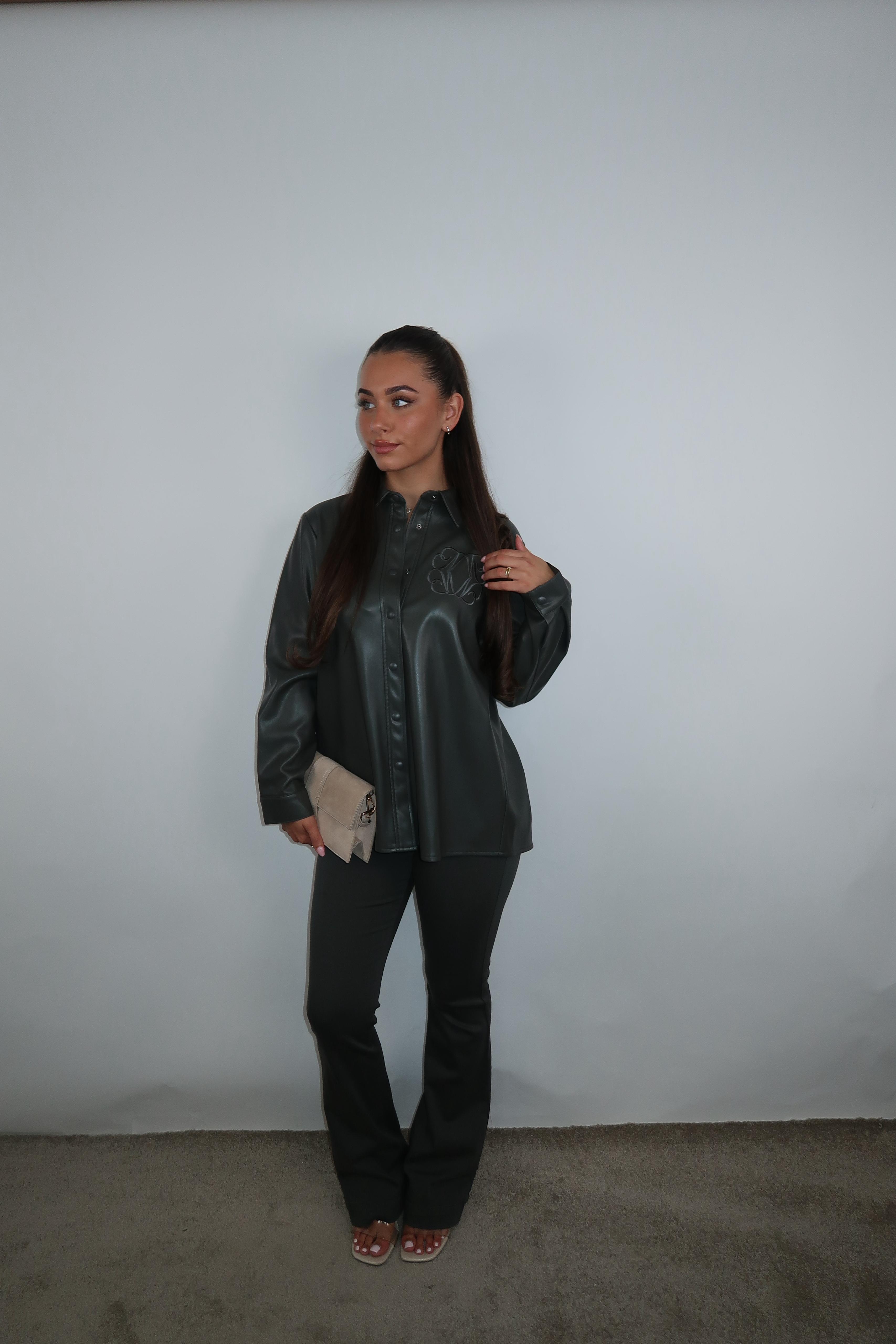 Nenette Army Green Vegan Leather Blouse