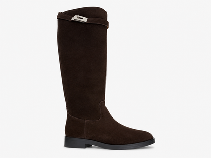 Suède Look Riding Boots – Dark Brown