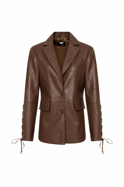 Fracomina Faux Leather Blazer Bruin