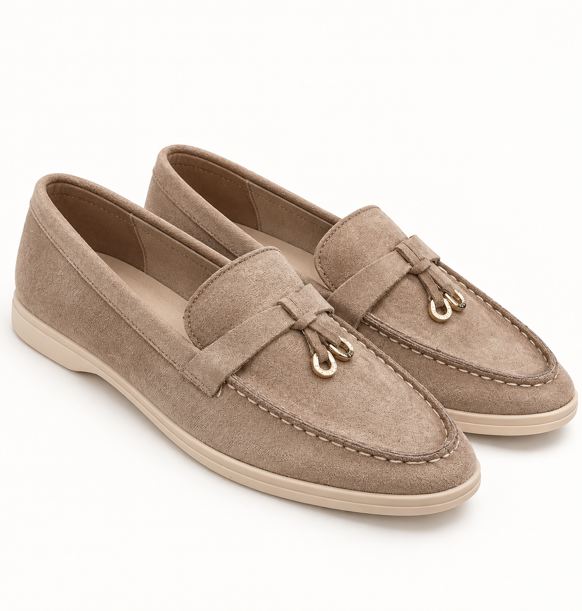Khaki Suede Look Loafers