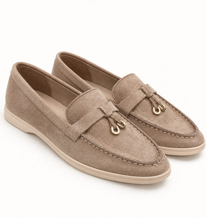 Khaki Suede Look Loafers