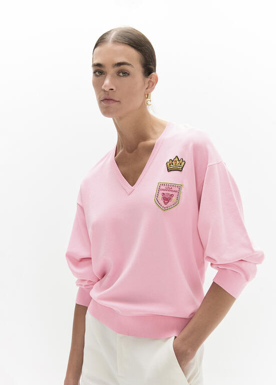 Lola Casademunt Roze V-Hals Trui Patches