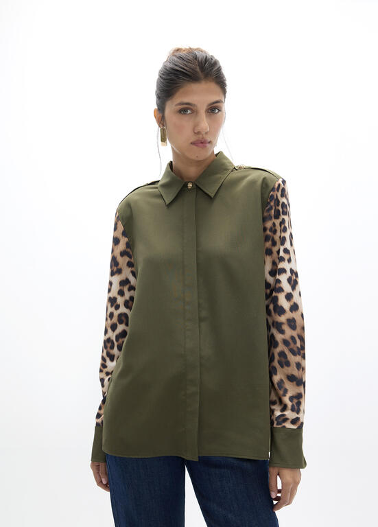 Lola Casademunt Khaki en Leopard Print Blouse