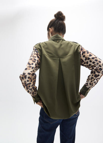 Lola Casademunt Khaki en Leopard Print Blouse