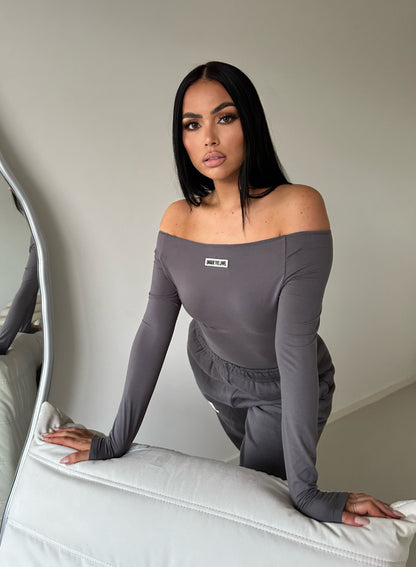 Unique The Label NOVI OFF SHOULDER BODYSUIT - Iron