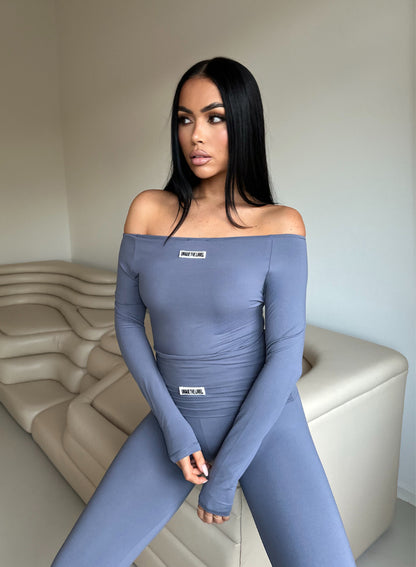 Unique The Label NOVI OFF SHOULDER BODYSUIT - Denim Blue