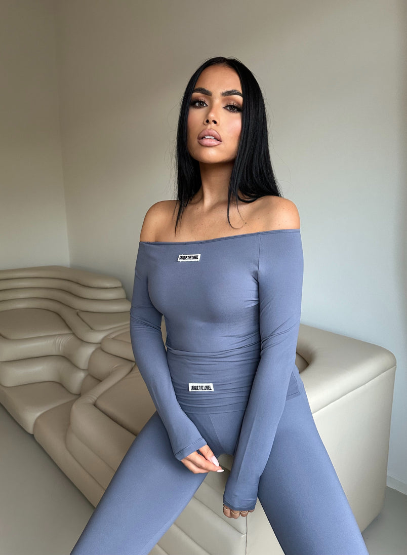 Unique The Label NOVI OFF SHOULDER BODYSUIT - Denim Blue