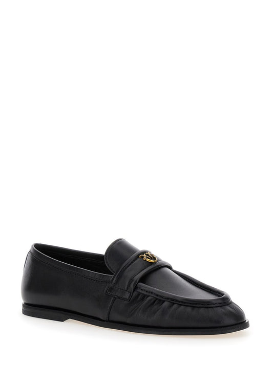 PINKO BLACK Leather LOAFERS  Black