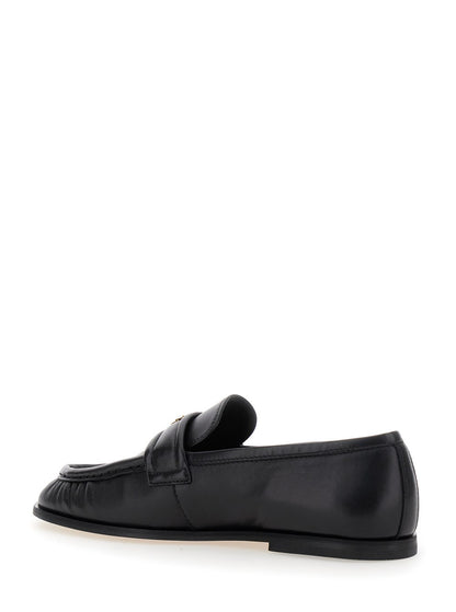 PINKO BLACK Leather LOAFERS  Black