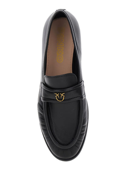 PINKO BLACK Leather LOAFERS  Black