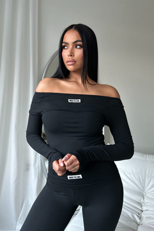 Unique The Label NOVI OFF SHOULDER BODYSUIT -Deep Black