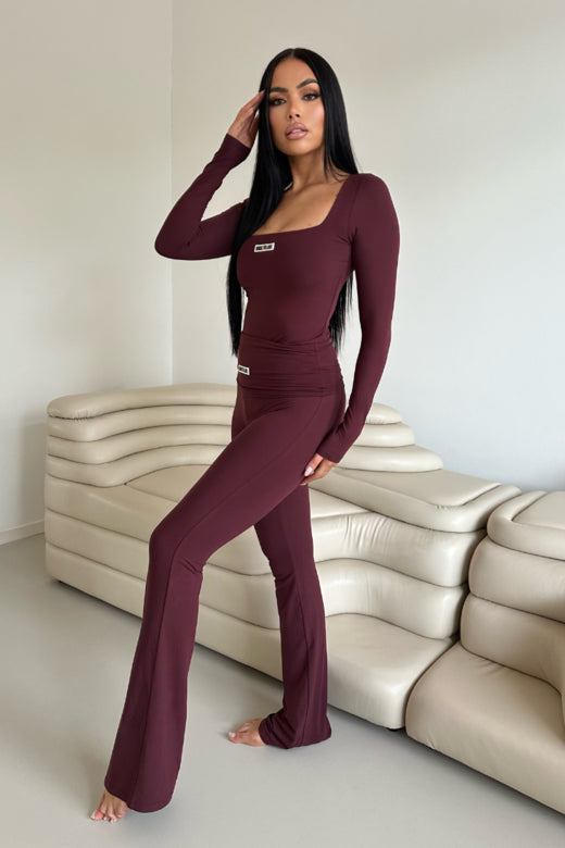 Unique The Label NAYLA SQUARE NECK BODYSUIT - Deep Cherry