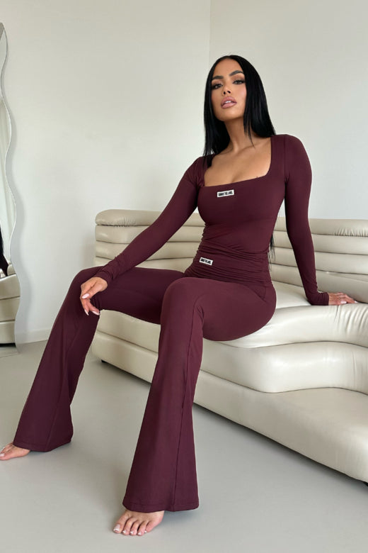 Unique The Label NAYLA SQUARE NECK BODYSUIT - Deep Cherry