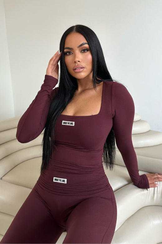 Unique The Label NAYLA SQUARE NECK BODYSUIT - Deep Cherry